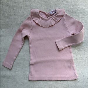 Trotters London Ribbed Ruffle Collar Top 2/3Y dusty pink Classic Girls